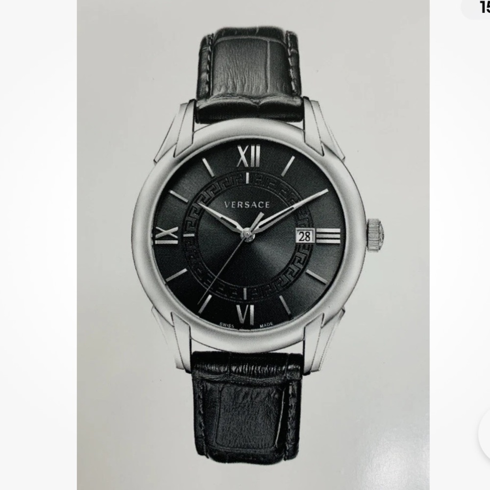 Versace Apollo Watch with Black Leather Strap